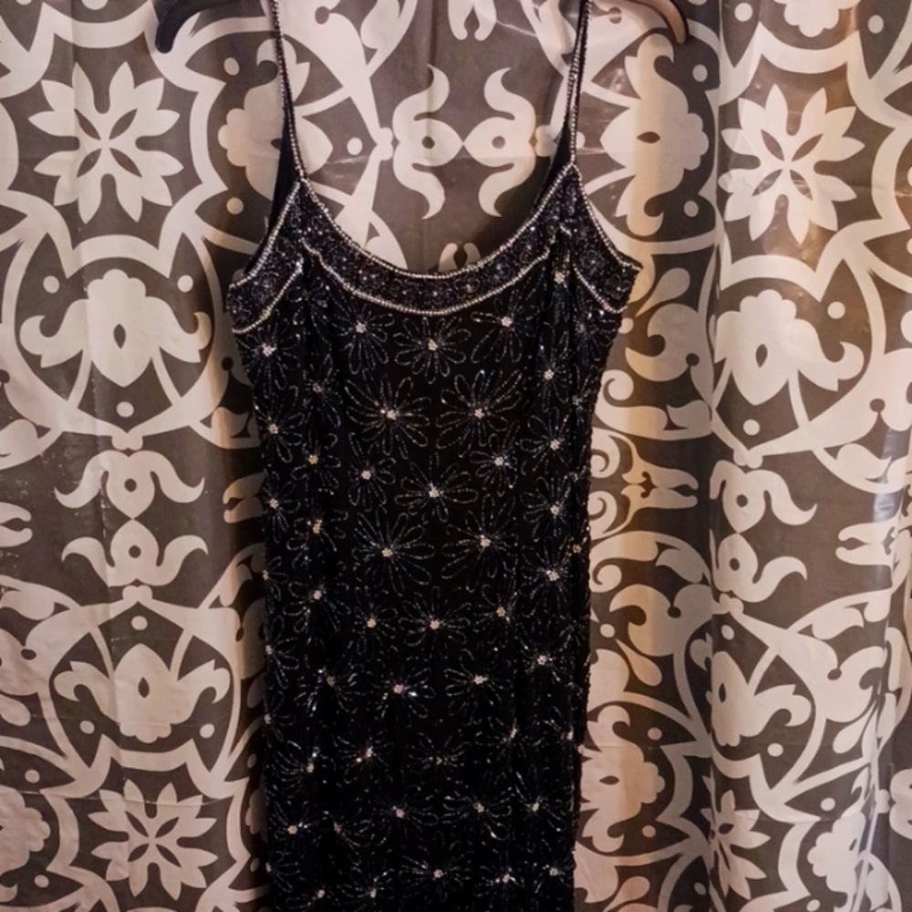 Black and silver beaded gown